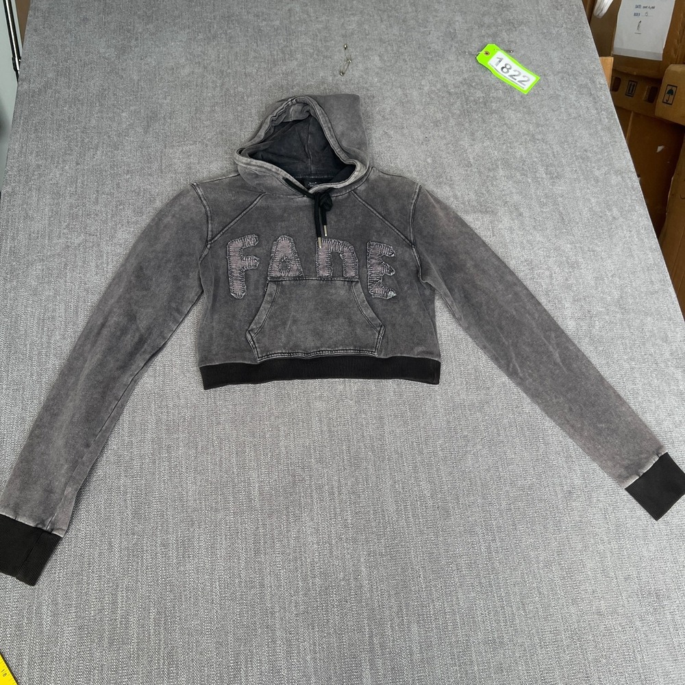 Urban Outfitters Crop Hoodie Womens Small Gray Fleece Lined Acid Wash Pullover